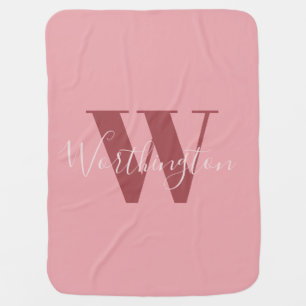Girly Monogram and Name pink blush red Baby Blanket