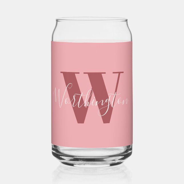 Girly Monogram and Name pink blush red Can Glass (Front)