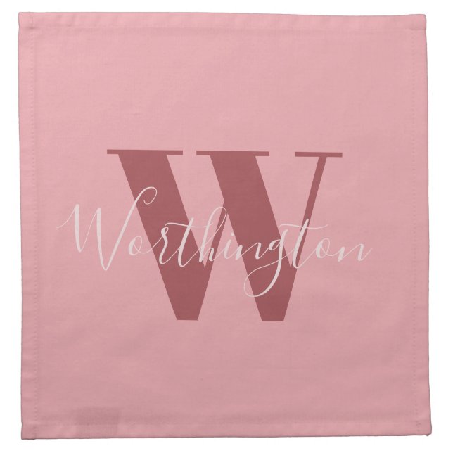 Girly Monogram and Name pink blush red Cloth Napkin (Front)