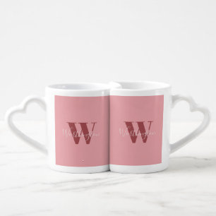 Girly Monogram and Name pink blush red Coffee Mug Set