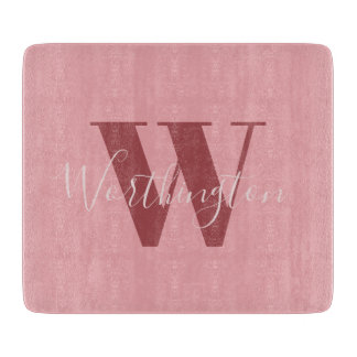 Girly Monogram and Name pink blush red Cutting Board