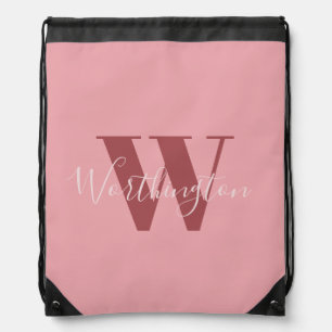 Girly Monogram and Name pink blush red Drawstring Bag