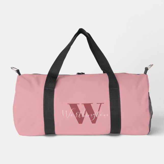 Girly Monogram and Name pink blush red Duffle Bag (Front)