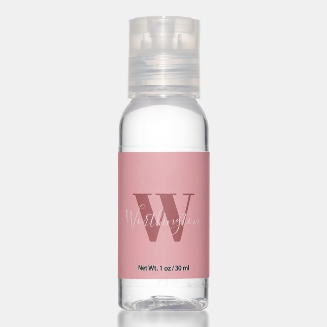 Girly Monogram and Name pink blush red Hand Sanitizer (Front)