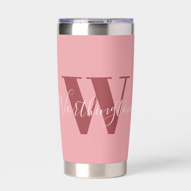 Girly Monogram and Name pink blush red Insulated Tumbler (Front)