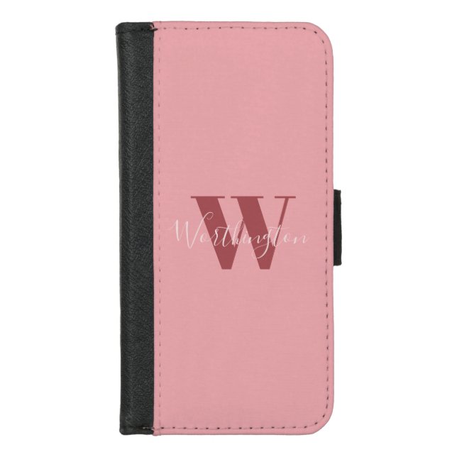 Girly Monogram and Name pink blush red iPhone Wallet Case (Front)