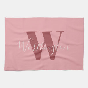 Girly Monogram and Name pink blush red Kitchen Towel