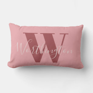 Girly Monogram and Name pink blush red Lumbar Pillow