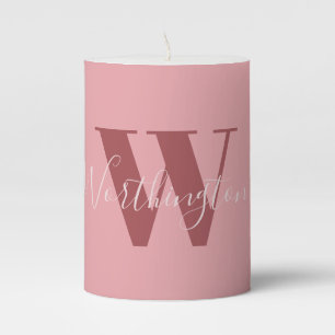 Girly Monogram and Name pink blush red Pillar Candle