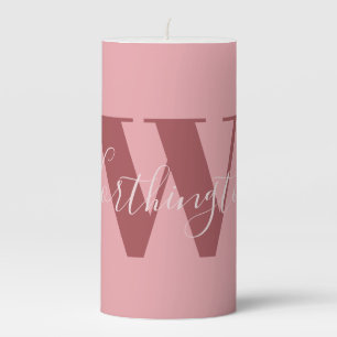 Girly Monogram and Name pink blush red Pillar Candle