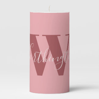 Girly Monogram and Name pink blush red Pillar Candle