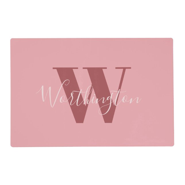 Girly Monogram and Name pink blush red Placemat (Front)