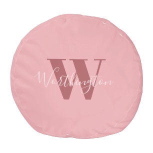Girly Monogram and Name pink blush red Pouf