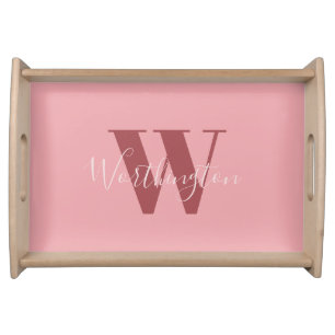 Girly Monogram and Name pink blush red Serving Tray