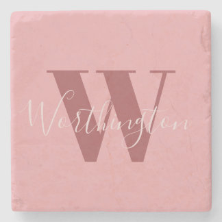 Girly Monogram and Name pink blush red Stone Coaster