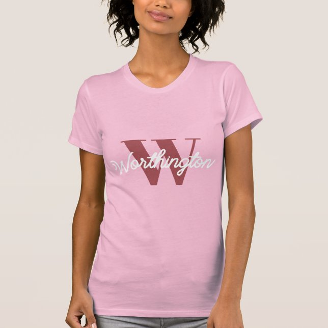 Girly Monogram and Name pink blush red T-Shirt (Front)
