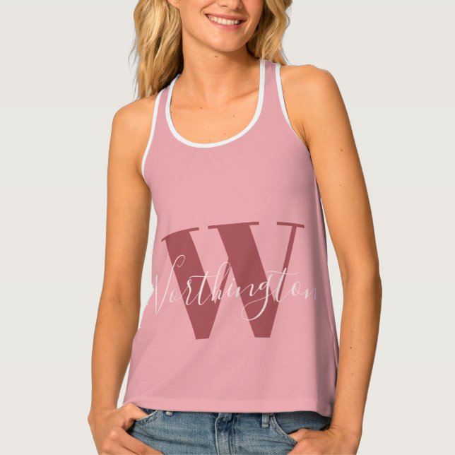 Girly Monogram and Name pink blush red Tank Top (Front)