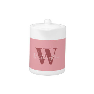 Girly Monogram and Name pink blush red Teapot