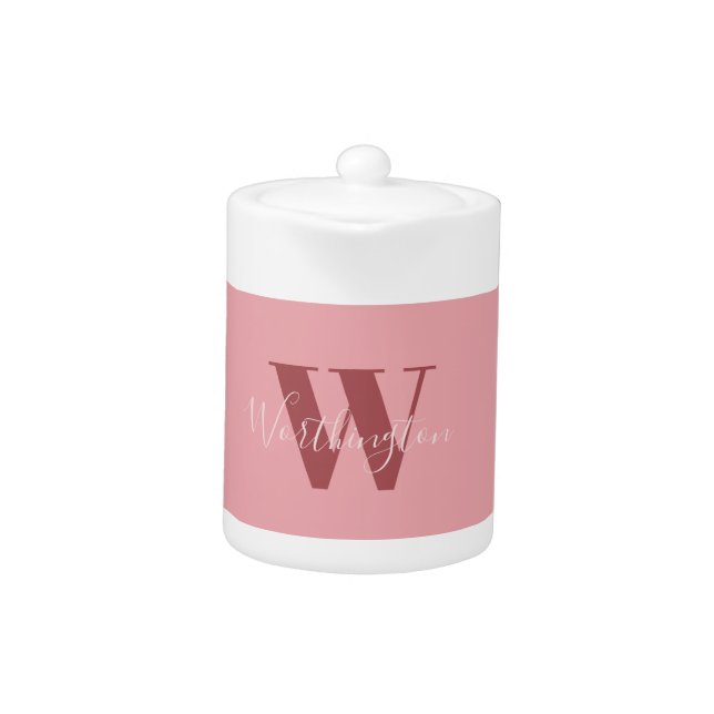 Girly Monogram and Name pink blush red Teapot (Front)