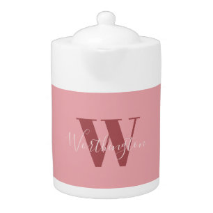 Girly Monogram and Name pink blush red Teapot