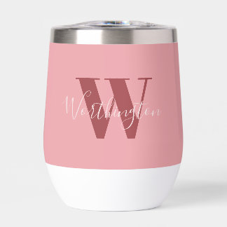 Girly Monogram and Name pink blush red Thermal Wine Tumbler