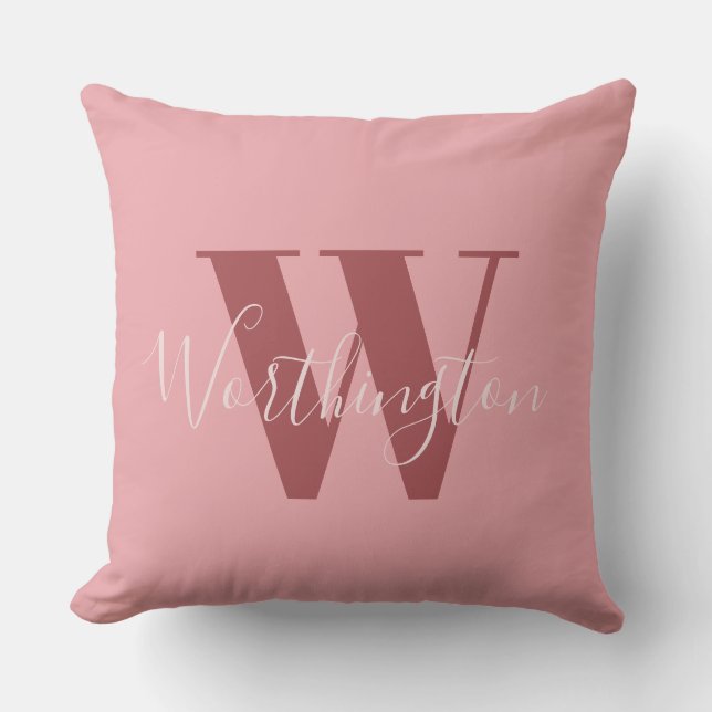 Girly Monogram and Name pink blush red Throw Pillow (Front)