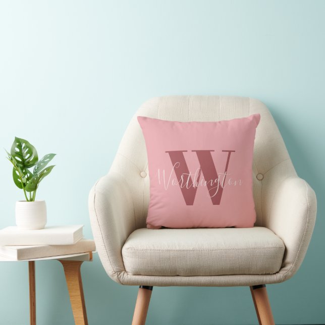 Girly Monogram and Name pink blush red Throw Pillow (Chair)