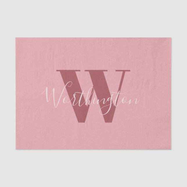 Girly Monogram and Name pink blush red Tissue Paper (Front)