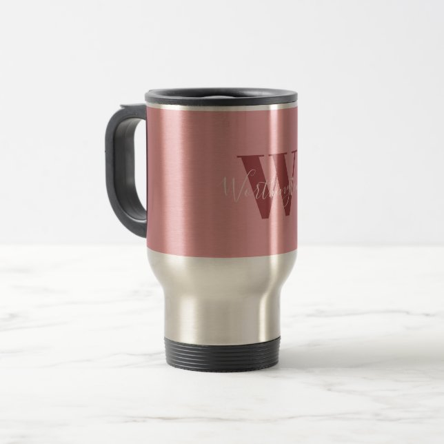 Girly Monogram and Name pink blush red Travel Mug (Front Left)