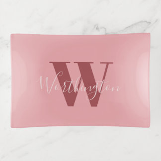 Girly Monogram and Name pink blush red Trinket Tray