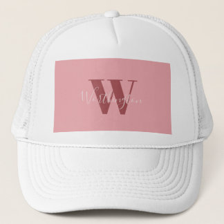 Girly Monogram and Name pink blush red Trucker Hat