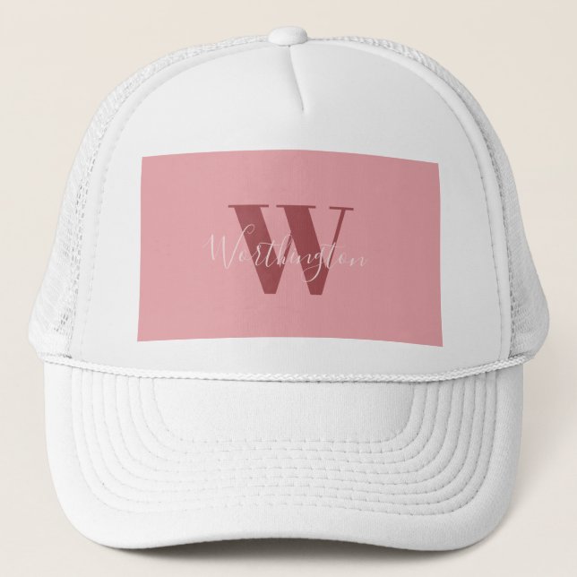 Girly Monogram and Name pink blush red Trucker Hat (Front)