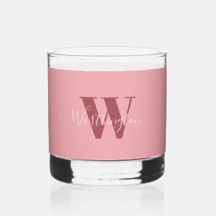 Girly Monogram and Name pink blush red Whiskey Glass