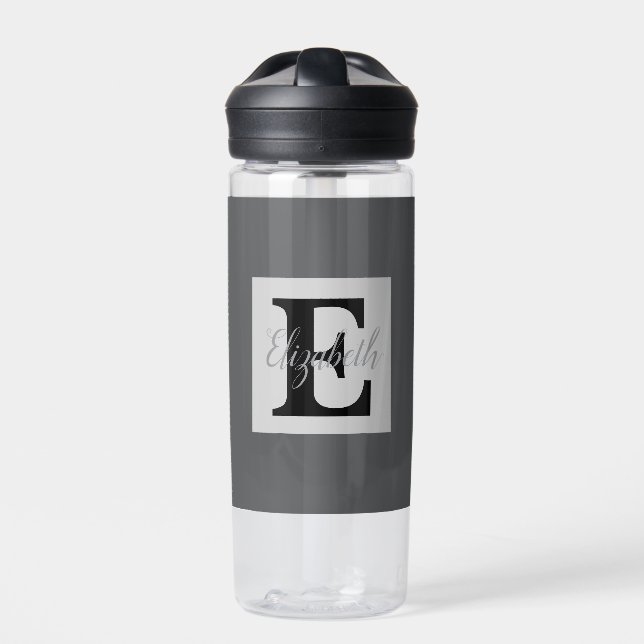 Girly Monogram and Name pink purple Luggage Water Bottle (Front)