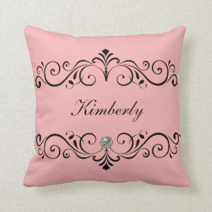 Girly Monogram Bling Throw Pillow