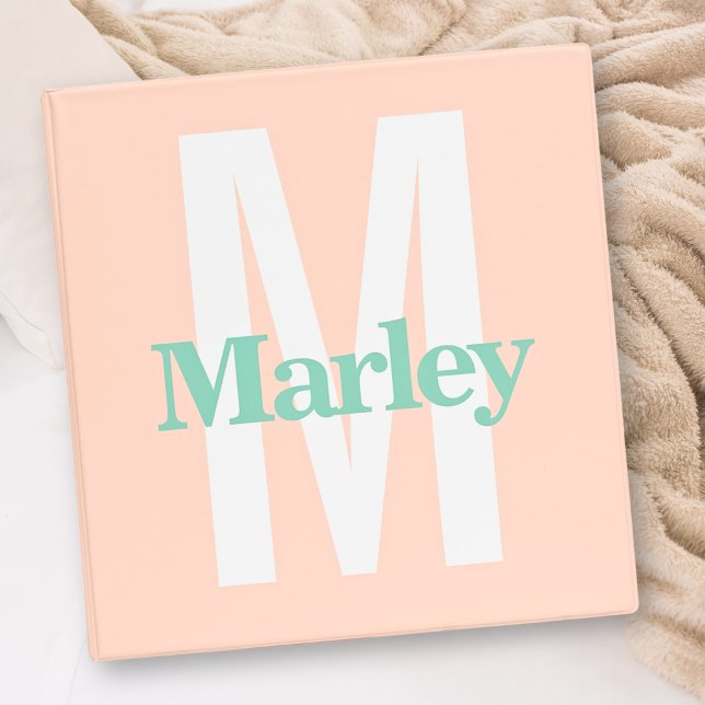 Girly Monogram Blush Pink Cute Bold Stylish Trendy 3 Ring Binder (Creator Uploaded)