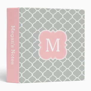 Girly Monogram Blush Pink Gray School Binder