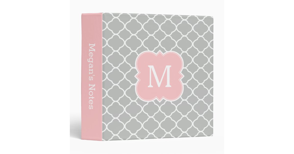Girly Monogram Blush Pink Gray School Binder | Zazzle