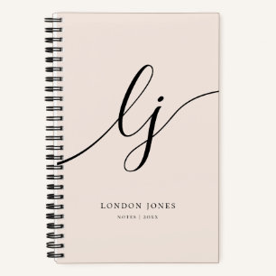 Girly Monogram Calligraphy 2 Initials Blush Pink Notebook
