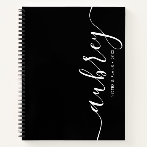 Girly Monogram Calligraphy Black Notebook