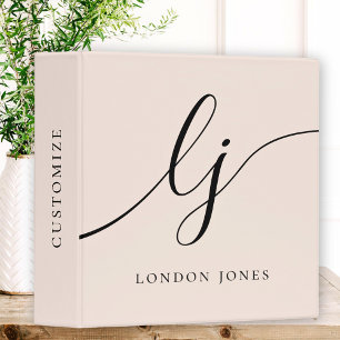 Girly Monogram Calligraphy Blush Pink 2 Initial 3 Ring Binder