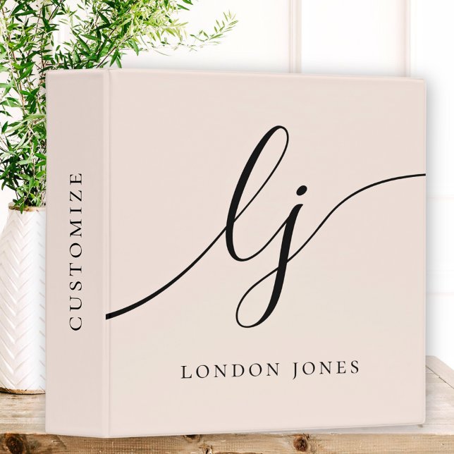Girly Monogram Calligraphy Blush Pink 2 Initial 3 Ring Binder (Creator Uploaded)