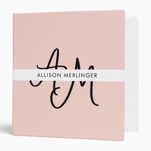 Girly Monogram Calligraphy Blush Pink 3 Ring Binder