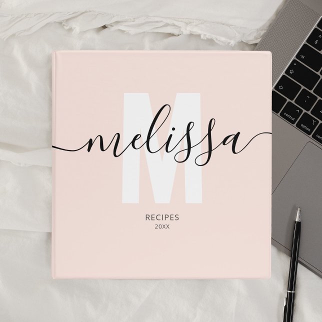 Girly Monogram Calligraphy Blush Pink 3 Ring Binder (Creator Uploaded)