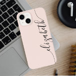 Girly Monogram Calligraphy Blush Pink Case-Mate iPhone 14 Case<br><div class="desc">Add your name in handwriting font.</div>