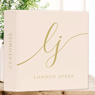 Girly Monogram Calligraphy Blush Pink Gold Initial 3 Ring Binder