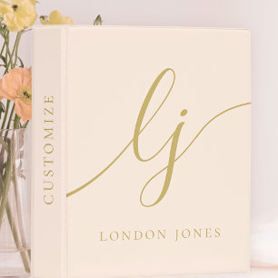 Girly Monogram Calligraphy Blush Pink Gold Initial Mini Binder