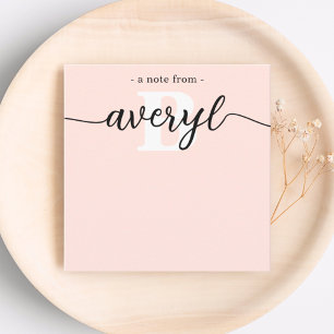 Girly Monogram Calligraphy Blush Pink Stationery Note Card