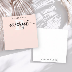 Girly Monogram Calligraphy Blush Pink Stationery Note Card