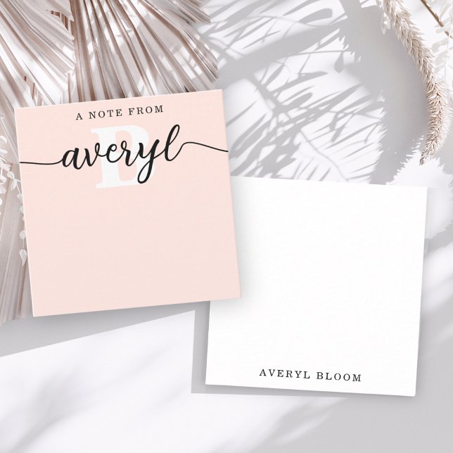 Girly Monogram Calligraphy Blush Pink Stationery Note Card (Creator Uploaded)